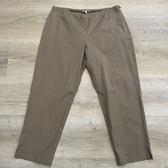 Eileen Fisher Ankle Chino Pants Women XL Tan Brown Elastic Waist Regular Fit Str - Picture 2 of 7
